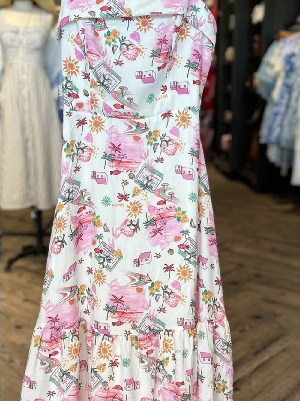 Francesca's Collections White Maxi Dress with Pink Tropical Print